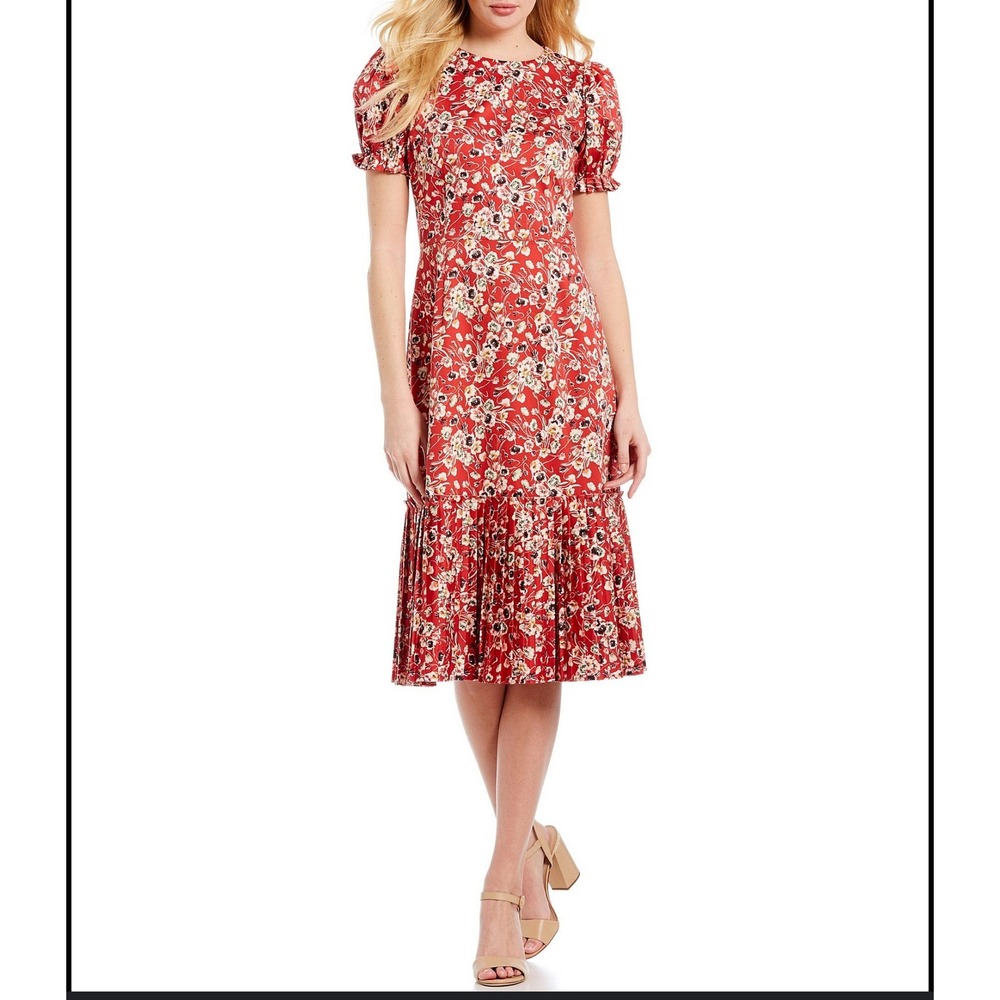 Antonio Melani Chloe Floral Print Dress Liberty London‎ Red Midi Puff Sleeve (N)